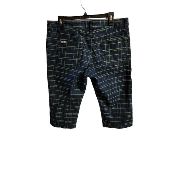 Woman's MOTO BLUES Jean Capris Lime Green Check Sz 16 Stretch 5 Pocket - Picture 5 of 8